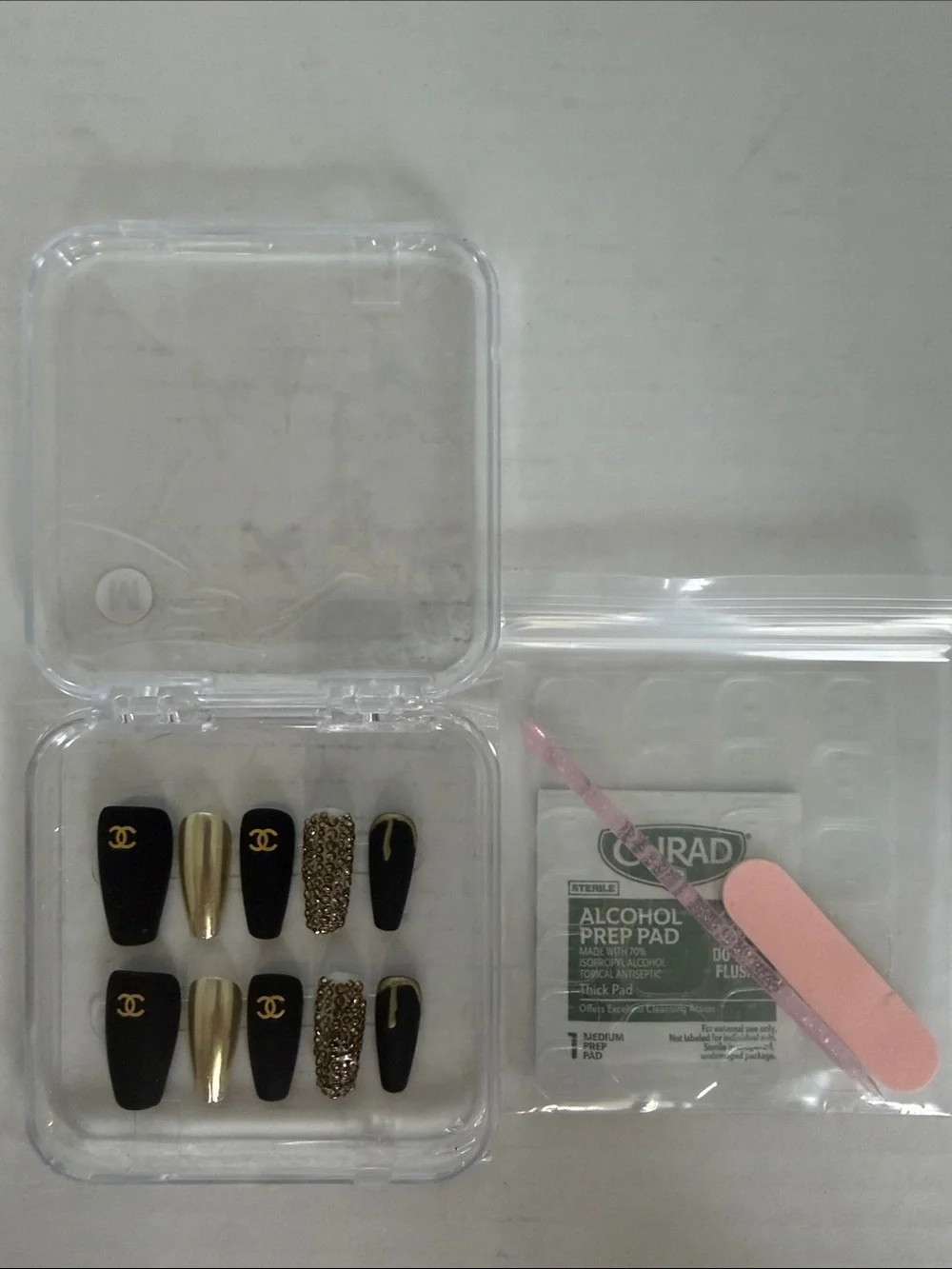 Custom Homemade CHANEL Black & Gold Press-On Nail Set NIB